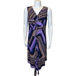 Chico’s Sleeveless Handkerchief Hem Dress Size 2 (L) Midi Purple Geometric Print
